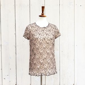 Joie Floral Lace Beige Black Blouse Top Size S